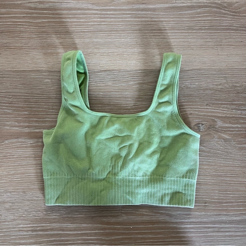 Target Sports Bra Ribbed Seamless Wide Strap Square Neck Light Green Size S